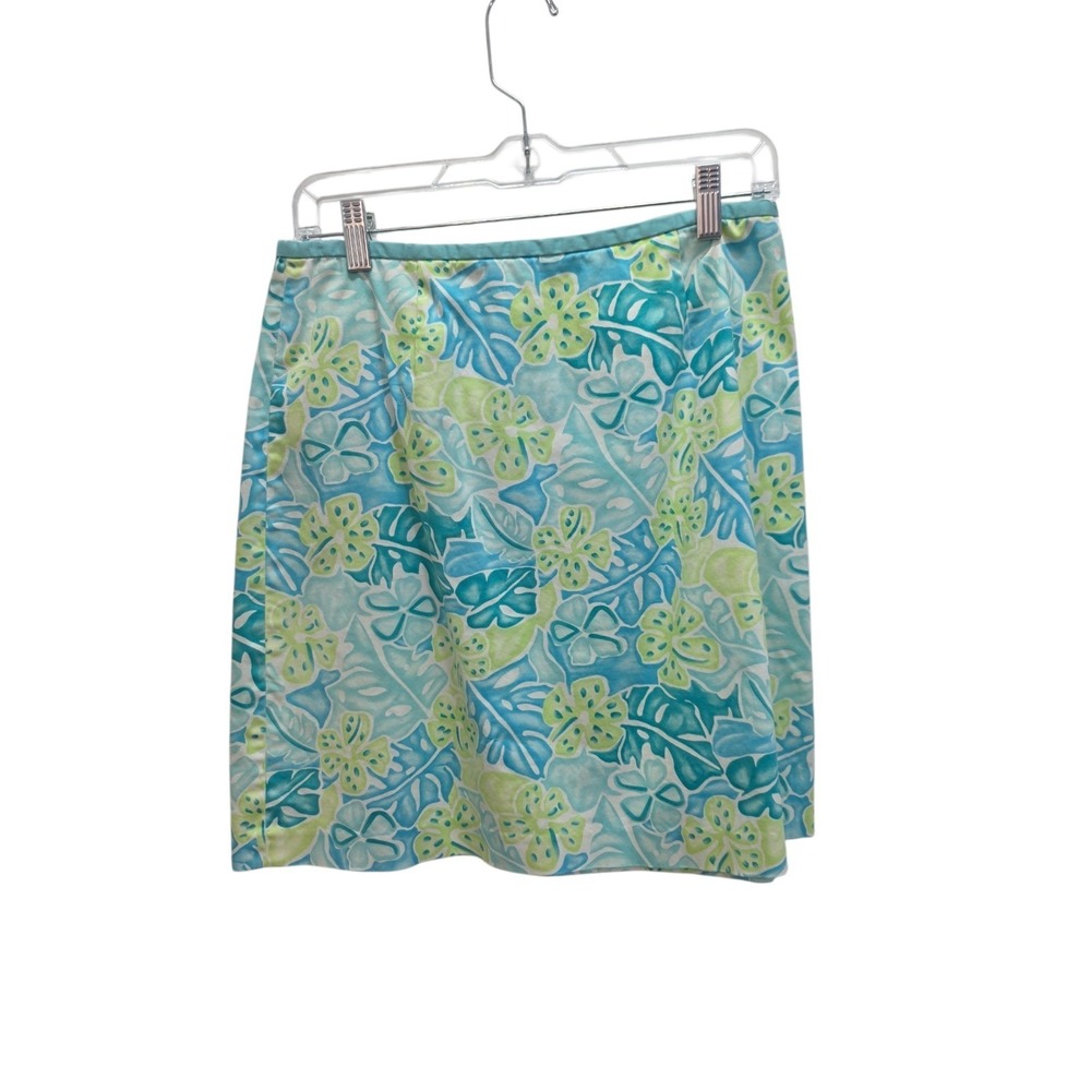 Island Republic Floral Skirt 8 Blue Green‎ Tropical Monstera Hibiscus Cotton